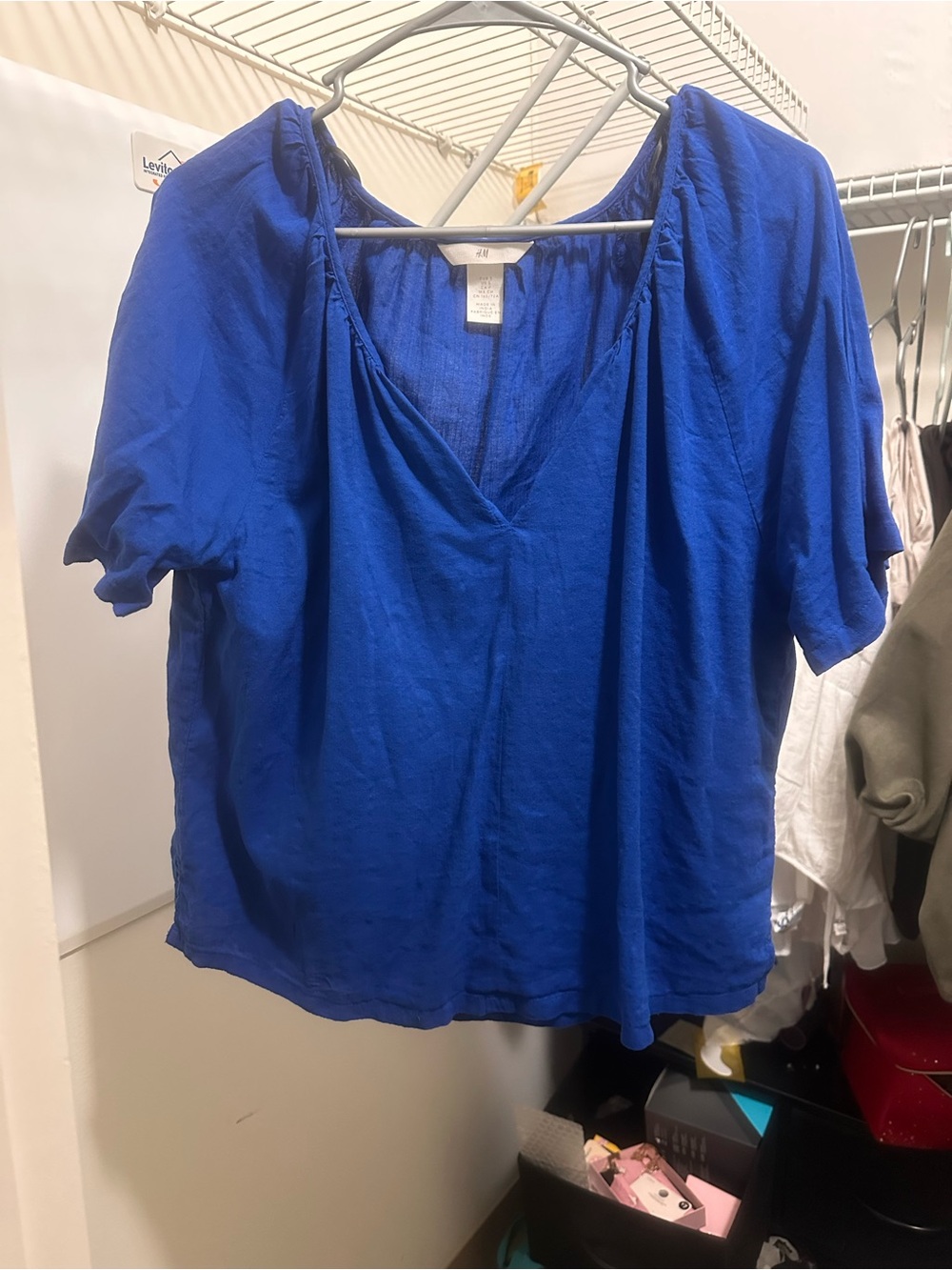 H&M Royal Blue V-Neck Short Sleeve Blouse